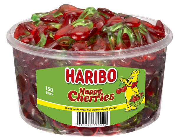 Haribo Happy Cherries 150 Stück (1,2 kg) - Transparente Dose