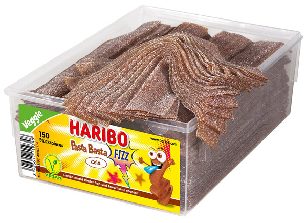 Haribo Pasta Basta Cola Sauer 150 Stück (1,125 kg) - Transparente Dose