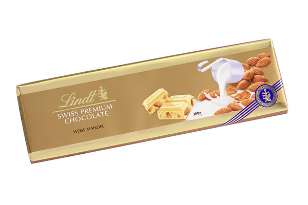 Lindt Swiss Premium Chocolade Weiß- Mandel (300g)