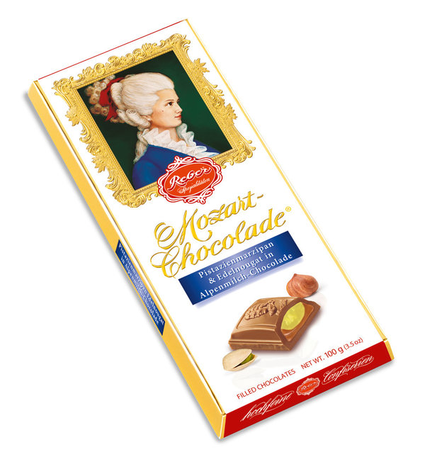 Reber Mozart-Chocolade Pistazienmarzipan & Edelnougat (100g)